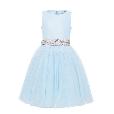 Abito smanicato con gonna in tulle